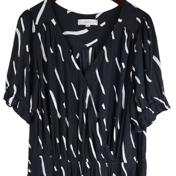 LOFT Ann Taylor Jumpsuit Romper Sz XXL 2X 18 20 Black Brushstroke Crop - Picture 2 of 6